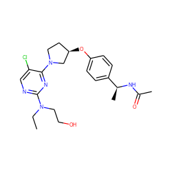 CCN(CCO)c1ncc(Cl)c(N2CC[C@@H](Oc3ccc([C@H](C)NC(C)=O)cc3)C2)n1 ZINC000261133924