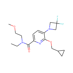 CCN(CCOC)C(=O)c1ccc(N2CC(F)(F)C2)c(OCC2CC2)n1 ZINC000146483512