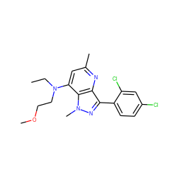 CCN(CCOC)c1cc(C)nc2c(-c3ccc(Cl)cc3Cl)nn(C)c12 ZINC000013553426