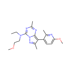 CCN(CCOC)c1nc(C)nc2c(-c3ccc(OC)nc3C)c(C)nn12 ZINC000040406074