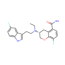 CCN(CCc1c[nH]c2ccc(F)cc12)[C@H]1COc2c(F)ccc(C(N)=O)c2C1 ZINC000034801026