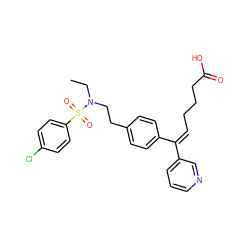 CCN(CCc1ccc(/C(=C\CCCC(=O)O)c2cccnc2)cc1)S(=O)(=O)c1ccc(Cl)cc1 ZINC000013733205