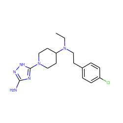 CCN(CCc1ccc(Cl)cc1)C1CCN(c2nc(N)n[nH]2)CC1 ZINC001772594147