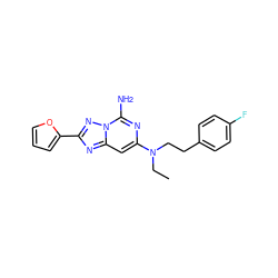 CCN(CCc1ccc(F)cc1)c1cc2nc(-c3ccco3)nn2c(N)n1 ZINC000040919285