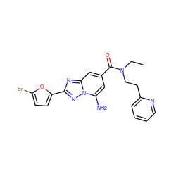 CCN(CCc1ccccn1)C(=O)c1cc(N)n2nc(-c3ccc(Br)o3)nc2c1 ZINC000026980986