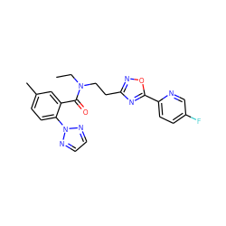 CCN(CCc1noc(-c2ccc(F)cn2)n1)C(=O)c1cc(C)ccc1-n1nccn1 ZINC000142925801