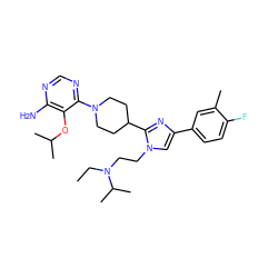 CCN(CCn1cc(-c2ccc(F)c(C)c2)nc1C1CCN(c2ncnc(N)c2OC(C)C)CC1)C(C)C ZINC000219732859