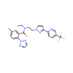 CCN(CCn1ccc(-c2ccc(C(F)(F)F)cn2)n1)C(=O)c1cc(C)ccc1-n1nccn1 ZINC000143638458