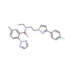 CCN(CCn1ccc(-c2ccc(F)cc2)n1)C(=O)c1cc(C)ccc1-n1nccn1 ZINC000143659400