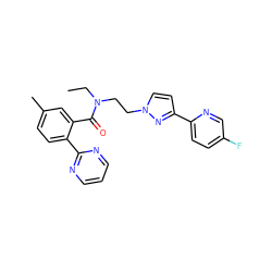 CCN(CCn1ccc(-c2ccc(F)cn2)n1)C(=O)c1cc(C)ccc1-c1ncccn1 ZINC000143664566