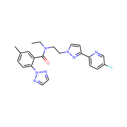 CCN(CCn1ccc(-c2ccc(F)cn2)n1)C(=O)c1cc(C)ccc1-n1nccn1 ZINC000143674567