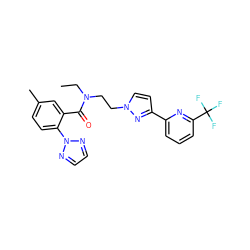 CCN(CCn1ccc(-c2cccc(C(F)(F)F)n2)n1)C(=O)c1cc(C)ccc1-n1nccn1 ZINC000143659612