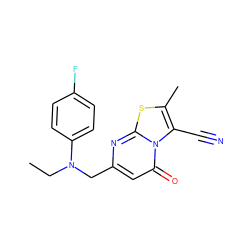 CCN(Cc1cc(=O)n2c(C#N)c(C)sc2n1)c1ccc(F)cc1 ZINC000653844222