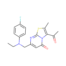 CCN(Cc1cc(=O)n2c(C(C)=O)c(C)sc2n1)c1ccc(F)cc1 ZINC000653845438