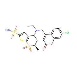 CCN(Cc1cc(=O)oc2cc(Cl)ccc12)[C@@H]1C[C@@H](C)S(=O)(=O)c2sc(S(N)(=O)=O)cc21 ZINC000027737105