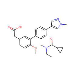 CCN(Cc1cc(-c2cnn(C)c2)ccc1-c1cc(CC(=O)O)ccc1OC)C(=O)C1CC1 ZINC000066075321