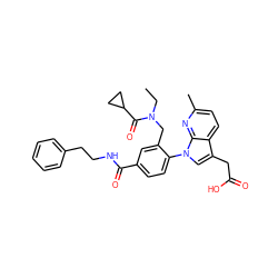 CCN(Cc1cc(C(=O)NCCc2ccccc2)ccc1-n1cc(CC(=O)O)c2ccc(C)nc21)C(=O)C1CC1 ZINC000299827909