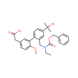 CCN(Cc1cc(C(C)(C)O)ccc1-c1cc(CC(=O)O)ccc1OC)C(=O)OCc1ccccc1 ZINC000066075316