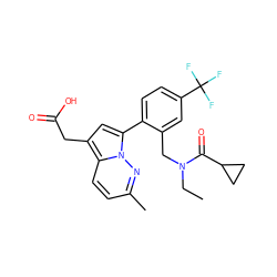 CCN(Cc1cc(C(F)(F)F)ccc1-c1cc(CC(=O)O)c2ccc(C)nn12)C(=O)C1CC1 ZINC000208739707