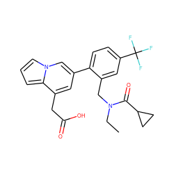 CCN(Cc1cc(C(F)(F)F)ccc1-c1cc(CC(=O)O)c2cccn2c1)C(=O)C1CC1 ZINC000299829078