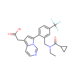 CCN(Cc1cc(C(F)(F)F)ccc1-c1cc(CC(=O)O)c2ccncn12)C(=O)C1CC1 ZINC000208541436