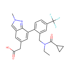 CCN(Cc1cc(C(F)(F)F)ccc1-c1cc(CC(=O)O)cc2cn(C)nc12)C(=O)C1CC1 ZINC000299826564