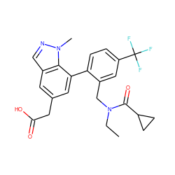 CCN(Cc1cc(C(F)(F)F)ccc1-c1cc(CC(=O)O)cc2cnn(C)c12)C(=O)C1CC1 ZINC000299827810