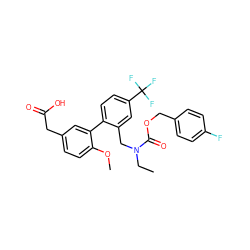 CCN(Cc1cc(C(F)(F)F)ccc1-c1cc(CC(=O)O)ccc1OC)C(=O)OCc1ccc(F)cc1 ZINC000073165646