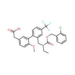 CCN(Cc1cc(C(F)(F)F)ccc1-c1cc(CC(=O)O)ccc1OC)C(=O)OCc1ccccc1Cl ZINC000073166159