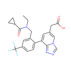 CCN(Cc1cc(C(F)(F)F)ccc1-c1cc(CC(=O)O)cn2cnnc12)C(=O)C1CC1 ZINC000299829735