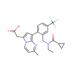 CCN(Cc1cc(C(F)(F)F)ccc1-c1cc(CC(=O)O)n2ccc(C)nc12)C(=O)C1CC1 ZINC000208542076