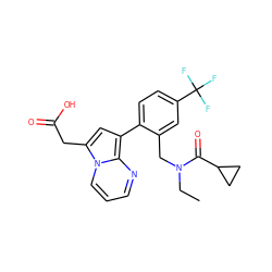 CCN(Cc1cc(C(F)(F)F)ccc1-c1cc(CC(=O)O)n2cccnc12)C(=O)C1CC1 ZINC000208541599