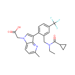 CCN(Cc1cc(C(F)(F)F)ccc1-c1cn(CC(=O)O)c2ccc(C)nc12)C(=O)C1CC1 ZINC000208540688