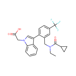 CCN(Cc1cc(C(F)(F)F)ccc1-c1cn(CC(=O)O)c2ccccc12)C(=O)C1CC1 ZINC000208593401