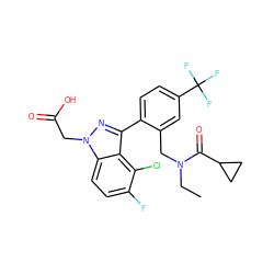 CCN(Cc1cc(C(F)(F)F)ccc1-c1nn(CC(=O)O)c2ccc(F)c(Cl)c12)C(=O)C1CC1 ZINC000208545518