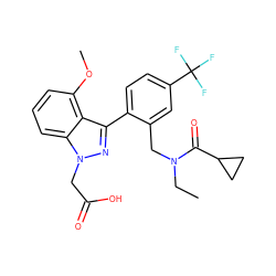 CCN(Cc1cc(C(F)(F)F)ccc1-c1nn(CC(=O)O)c2cccc(OC)c12)C(=O)C1CC1 ZINC000208541808