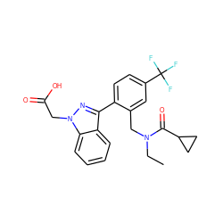 CCN(Cc1cc(C(F)(F)F)ccc1-c1nn(CC(=O)O)c2ccccc12)C(=O)C1CC1 ZINC000208547943