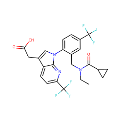 CCN(Cc1cc(C(F)(F)F)ccc1-n1cc(CC(=O)O)c2ccc(C(F)(F)F)nc21)C(=O)C1CC1 ZINC000205691550