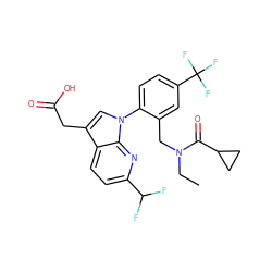 CCN(Cc1cc(C(F)(F)F)ccc1-n1cc(CC(=O)O)c2ccc(C(F)F)nc21)C(=O)C1CC1 ZINC000208732930