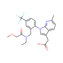 CCN(Cc1cc(C(F)(F)F)ccc1-n1cc(CC(=O)O)c2ccc(C)nc21)C(=O)COC ZINC000208721193