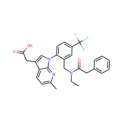 CCN(Cc1cc(C(F)(F)F)ccc1-n1cc(CC(=O)O)c2ccc(C)nc21)C(=O)Cc1ccccc1 ZINC000205699455