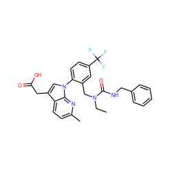 CCN(Cc1cc(C(F)(F)F)ccc1-n1cc(CC(=O)O)c2ccc(C)nc21)C(=O)NCc1ccccc1 ZINC000208715859