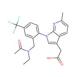 CCN(Cc1cc(C(F)(F)F)ccc1-n1cc(CC(=O)O)c2ccc(C)nc21)C(C)=O ZINC000208737598