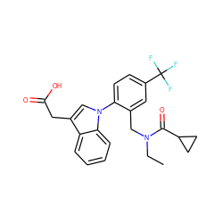 CCN(Cc1cc(C(F)(F)F)ccc1-n1cc(CC(=O)O)c2ccccc21)C(=O)C1CC1 ZINC000208600617