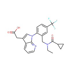 CCN(Cc1cc(C(F)(F)F)ccc1-n1cc(CC(=O)O)c2cccnc21)C(=O)C1CC1 ZINC000208541091