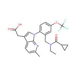 CCN(Cc1cc(OC(F)(F)F)ccc1-n1cc(CC(=O)O)c2ccc(C)nc21)C(=O)C1CC1 ZINC000208716821