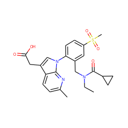 CCN(Cc1cc(S(C)(=O)=O)ccc1-n1cc(CC(=O)O)c2ccc(C)nc21)C(=O)C1CC1 ZINC000205721855