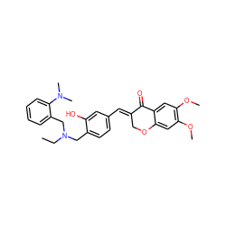 CCN(Cc1ccc(/C=C2\COc3cc(OC)c(OC)cc3C2=O)cc1O)Cc1ccccc1N(C)C ZINC001772620534