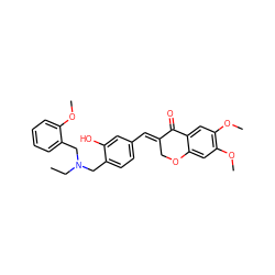 CCN(Cc1ccc(/C=C2\COc3cc(OC)c(OC)cc3C2=O)cc1O)Cc1ccccc1OC ZINC001772645247