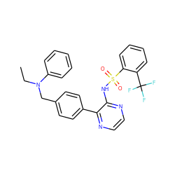 CCN(Cc1ccc(-c2nccnc2NS(=O)(=O)c2ccccc2C(F)(F)F)cc1)c1ccccc1 ZINC000118907464